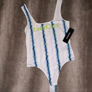 BEBE Bodysuit electric blue and green Small